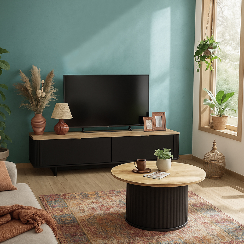 Τραπεζάκι σαλονιού χρώμα μαύρο - oak Ø85x43,2εκ. 6