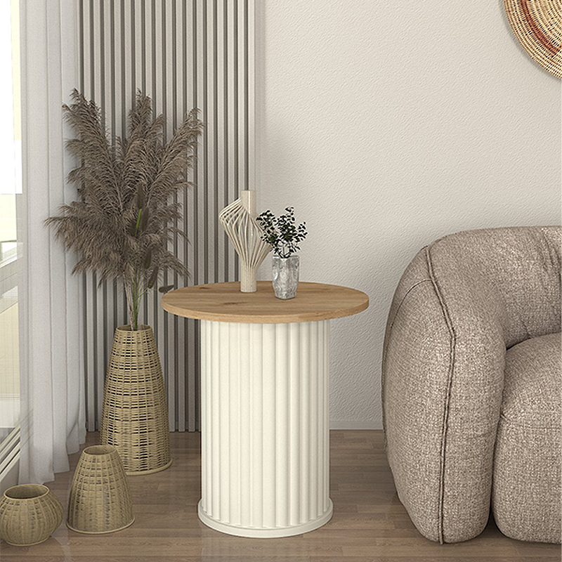 Τραπεζάκι βοηθητικό χρώμα ivory - oak Ø50x53,2εκ. 2