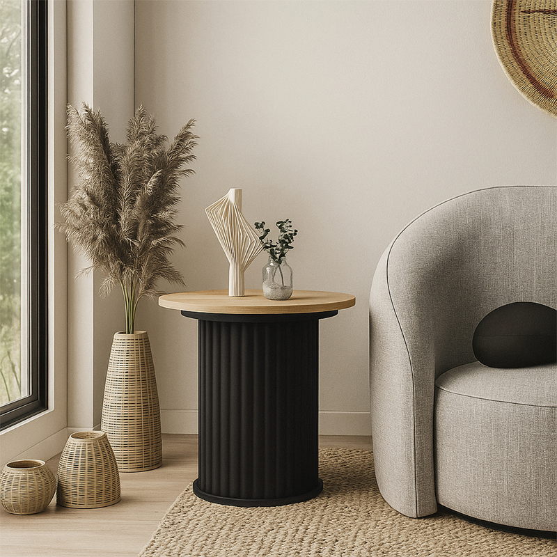 Τραπεζάκι βοηθητικό χρώμα μαύρο - oak Ø50x53,2εκ. 6