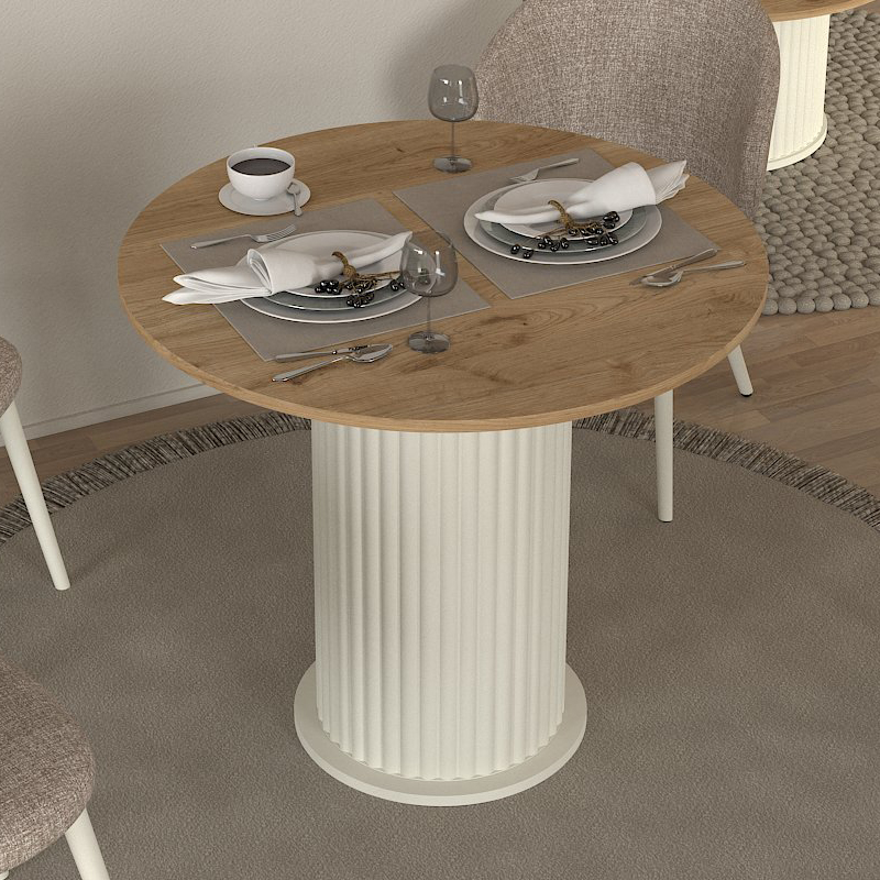 Τραπέζι χρώμα ivory - oak Ø90x77,7εκ.