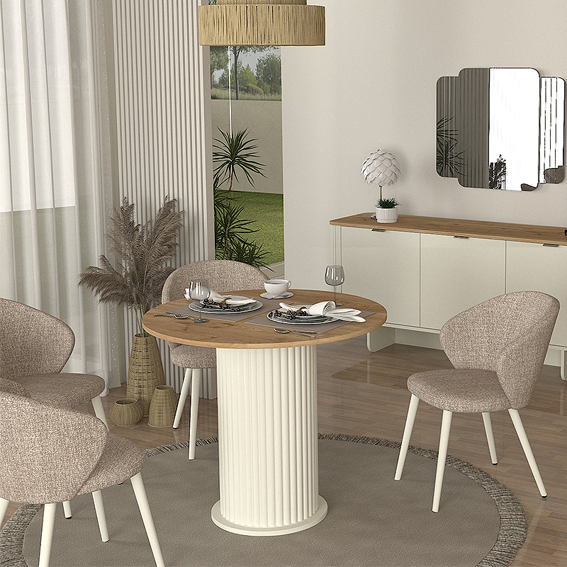 Τραπέζι χρώμα ivory - oak Ø90x77,7εκ. 3