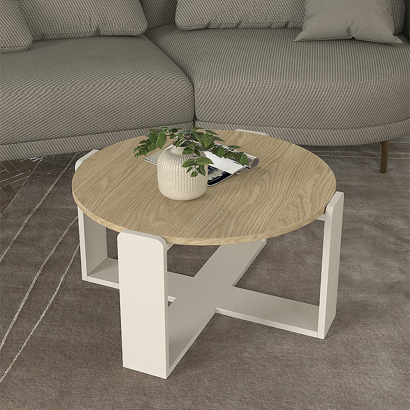 Τραπεζάκι σαλονιού χρώμα oak - sandstone Ø70x38εκ.