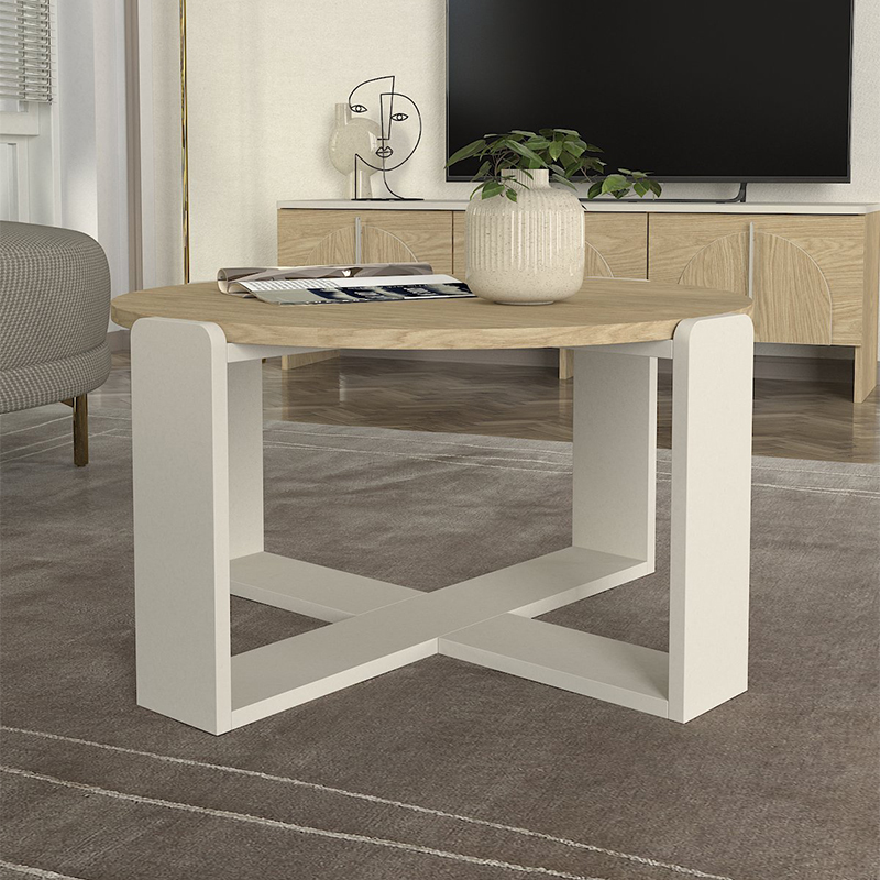 Τραπεζάκι σαλονιού χρώμα oak - sandstone Ø70x38εκ. 3