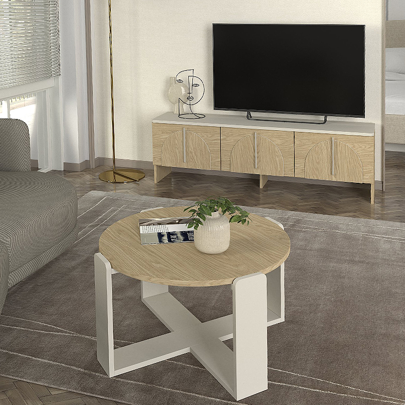 Τραπεζάκι σαλονιού χρώμα oak - sandstone Ø70x38εκ. 4