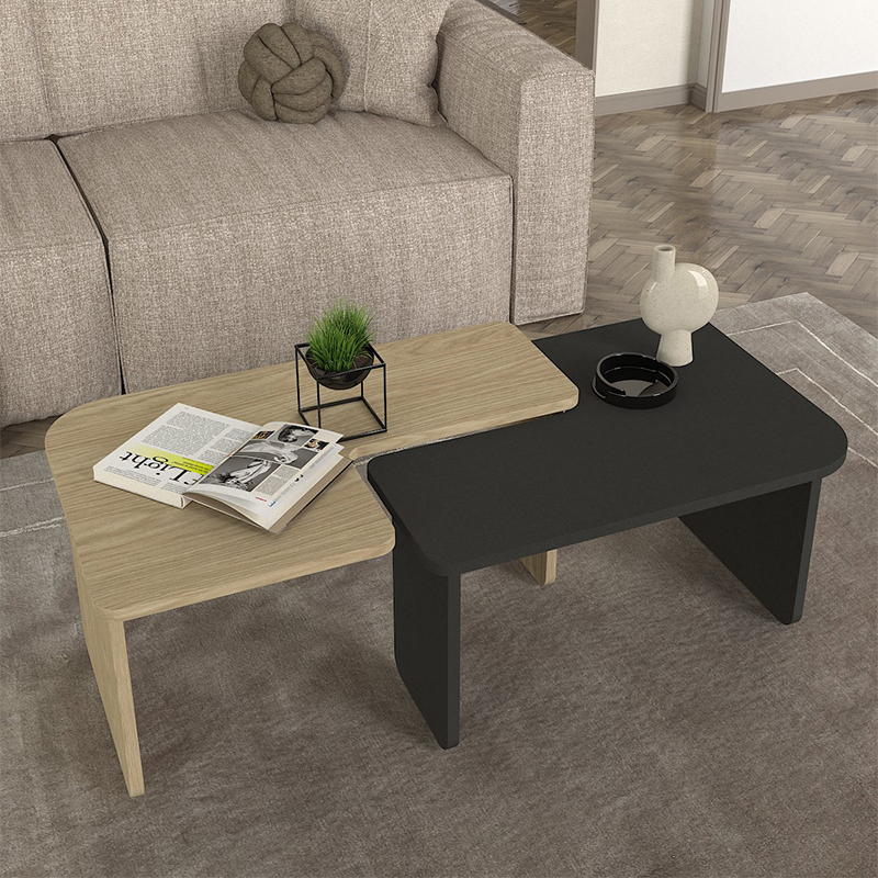 Τραπεζάκι σαλονιού σετ 2τμχ χρώμα oak - ανθρακί 3