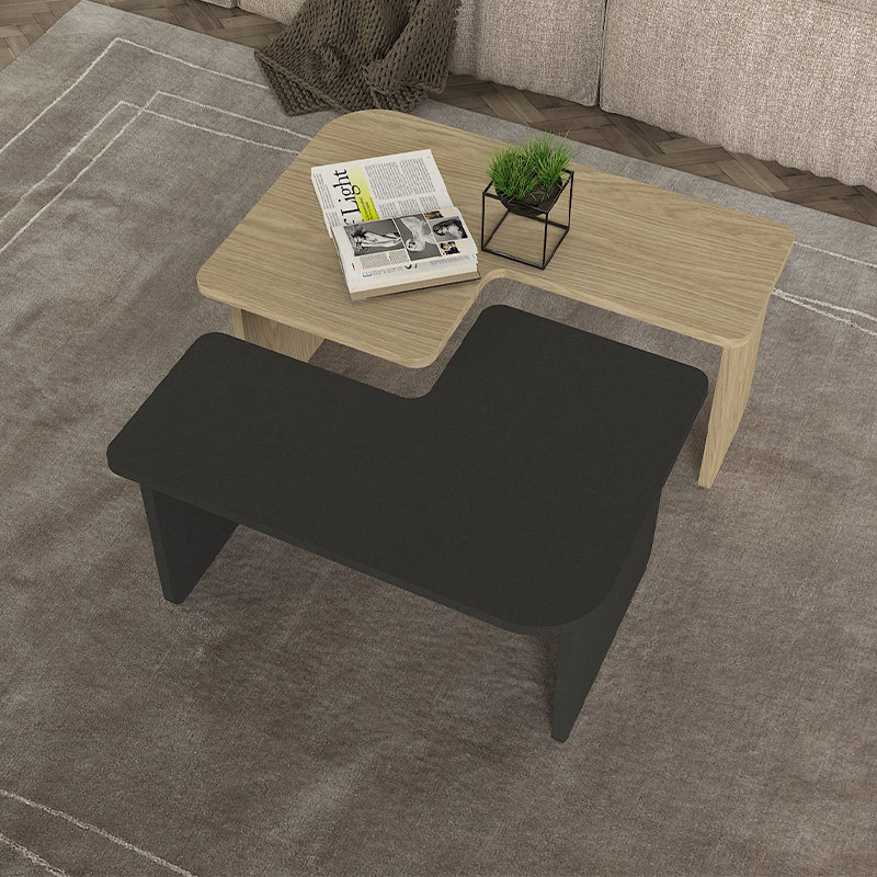 Τραπεζάκι σαλονιού σετ 2τμχ χρώμα oak - ανθρακί 4