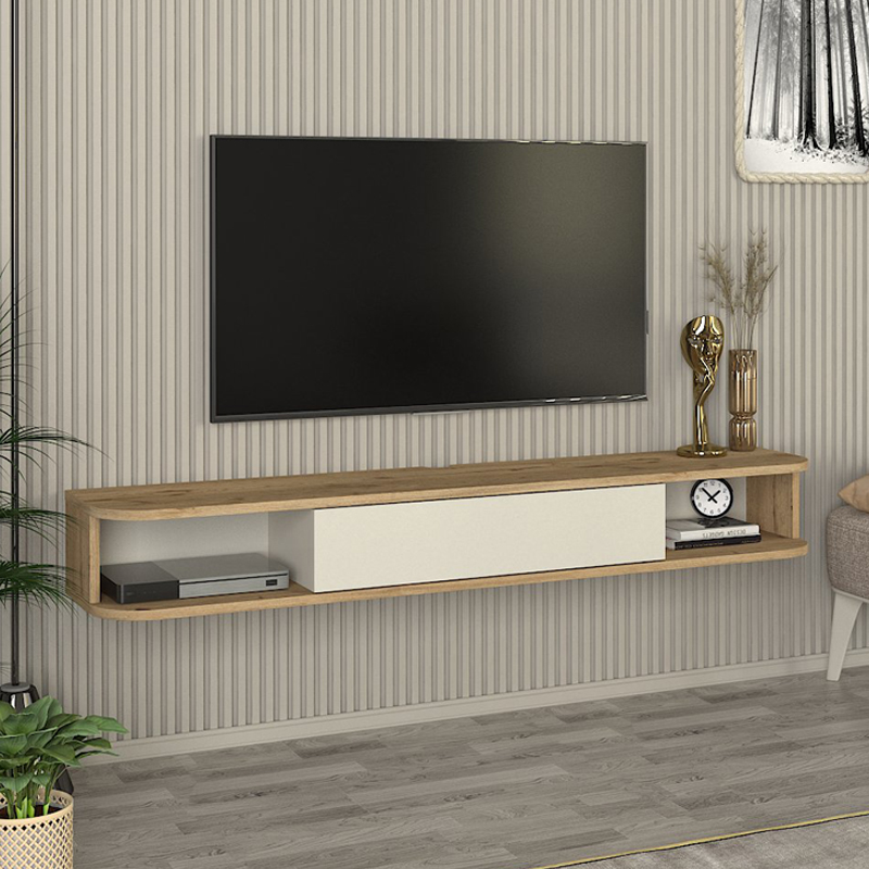 Έπιπλο τηλεόρασης επιτοίχιο με LED χρώμα oak - sandstone 3