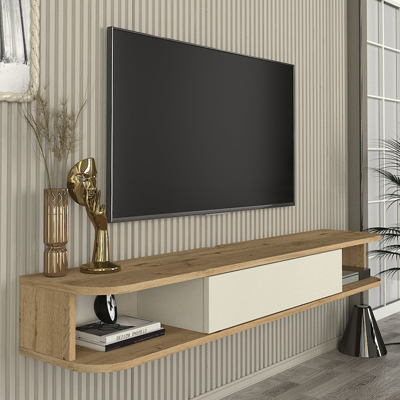 Έπιπλο τηλεόρασης επιτοίχιο με LED χρώμα oak - sandstone 4