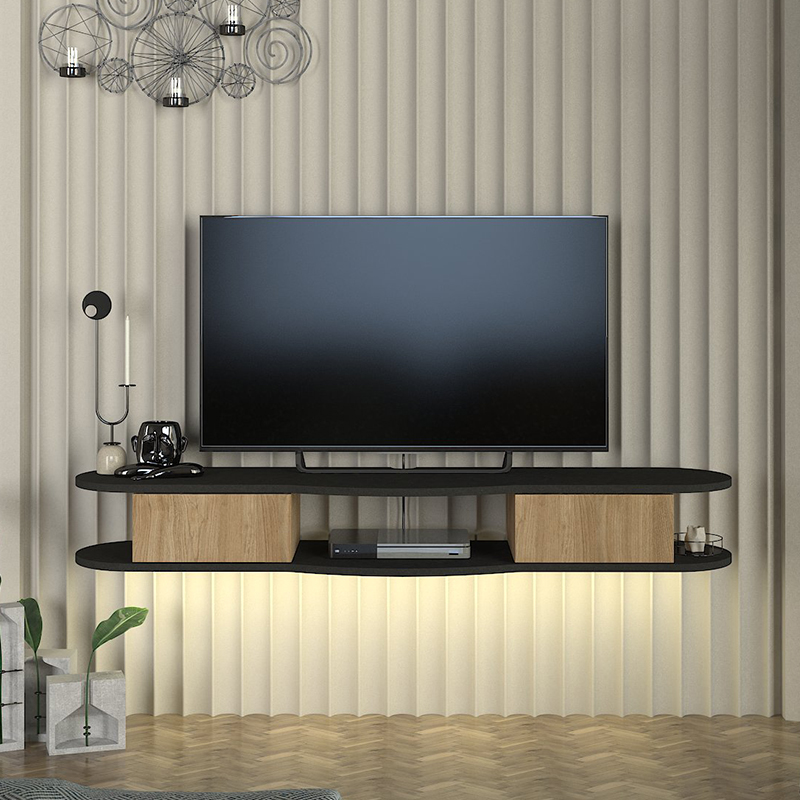Έπιπλο τηλεόρασης επιτοίχιο με LED χρώμα ανθρακί - oak 3