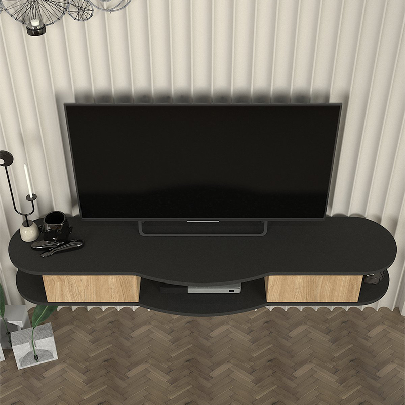 Έπιπλο τηλεόρασης επιτοίχιο με LED χρώμα ανθρακί - oak 4