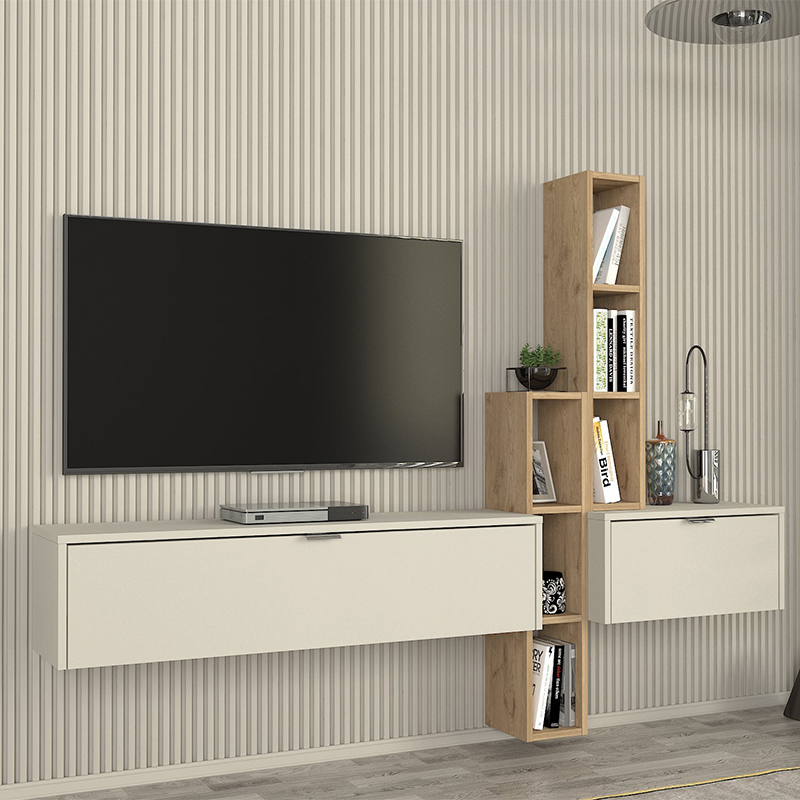 Σύνθεση τηλεόρασης επιτοίχια χρώμα sandstone - oak 4