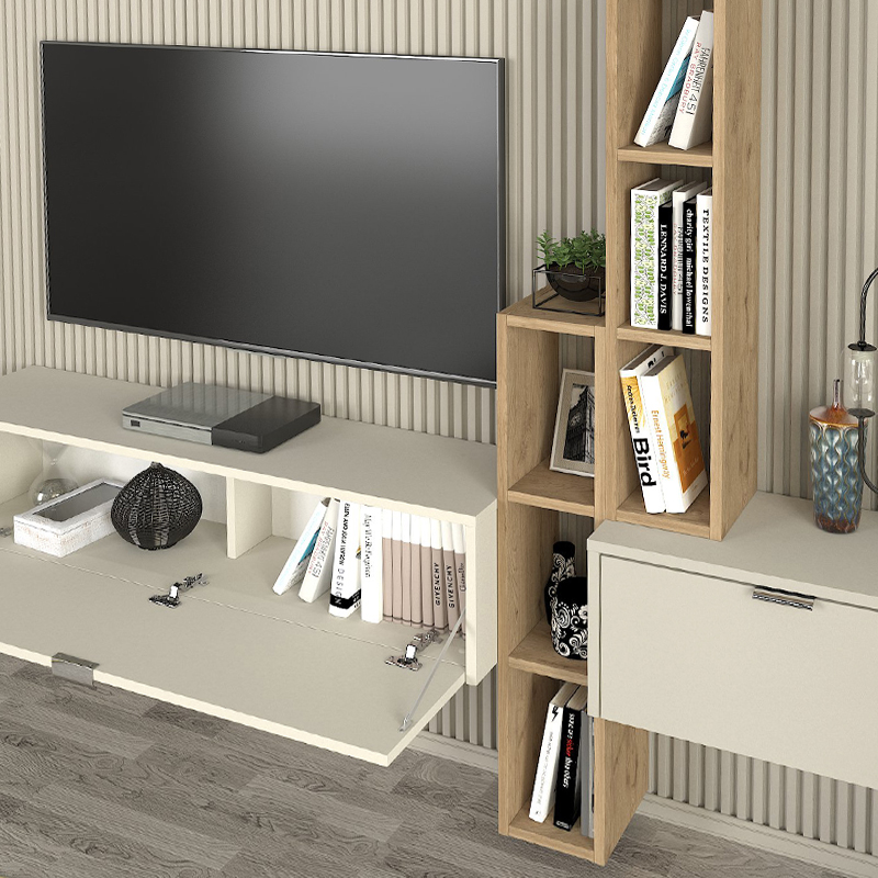 Σύνθεση τηλεόρασης επιτοίχια χρώμα sandstone - oak 5