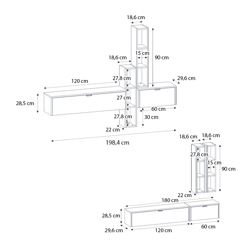 Σύνθεση τηλεόρασης επιτοίχια χρώμα sandstone - oak 10