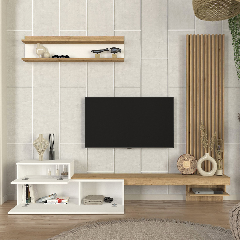 Σύνθεση τηλεόρασης χρώμα λευκό - oak 2