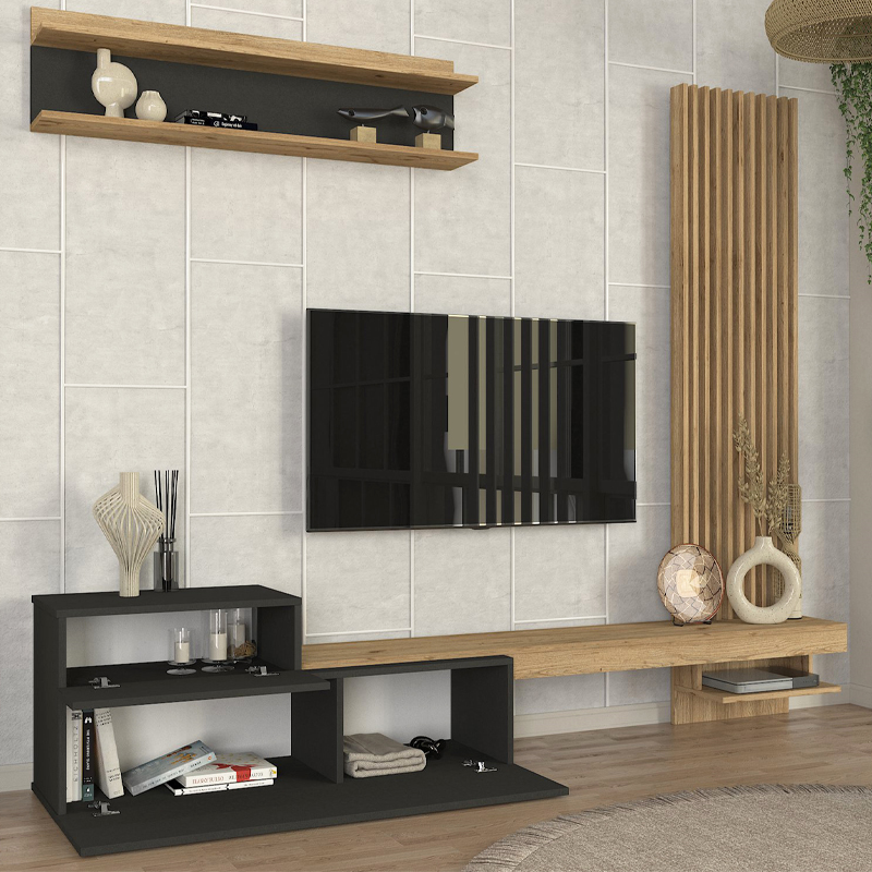 Σύνθεση τηλεόρασης χρώμα ανθρακί - oak 4