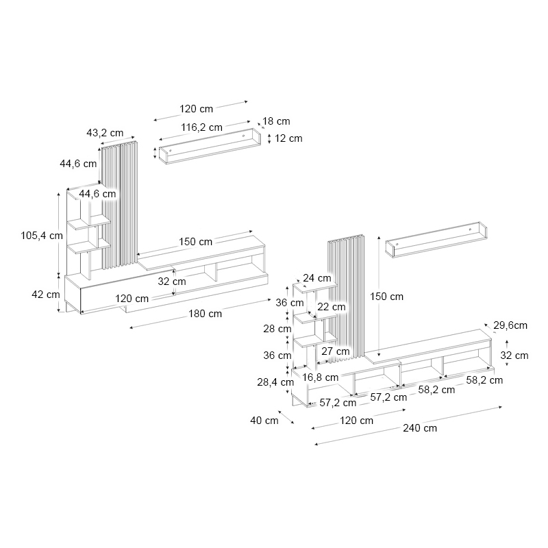 Σύνθεση τηλεόρασης χρώμα ανθρακί - oak 7