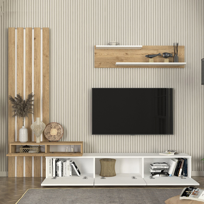 Σύνθεση τηλεόρασης χρώμα λευκό - oak 2