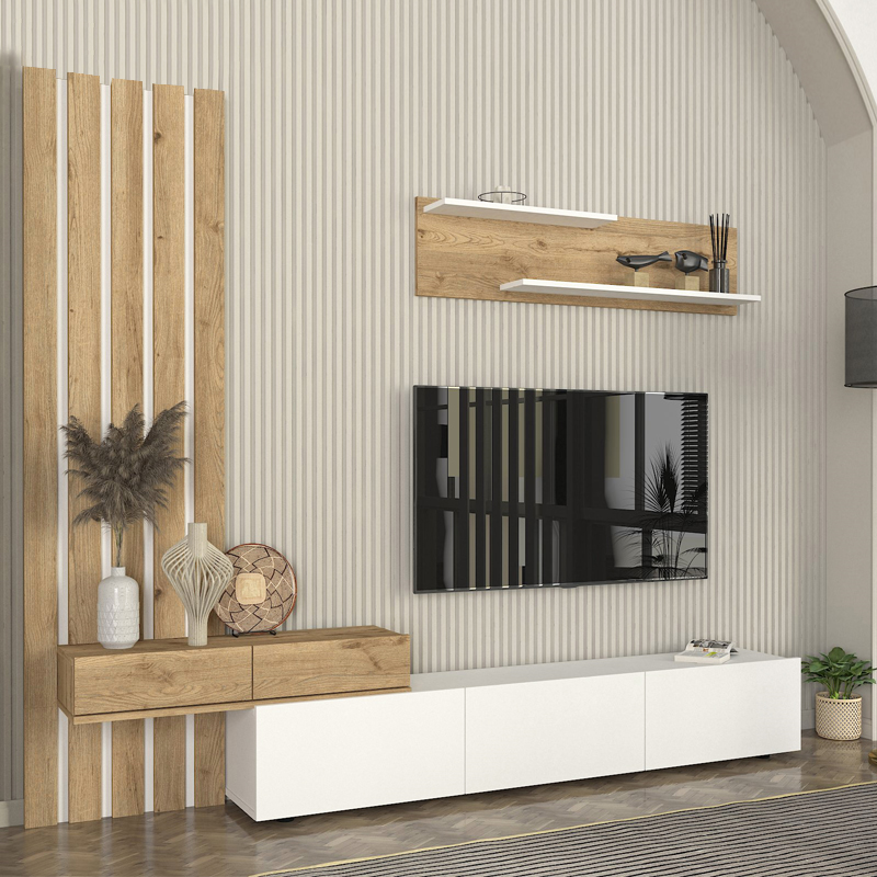 Σύνθεση τηλεόρασης χρώμα λευκό - oak 3