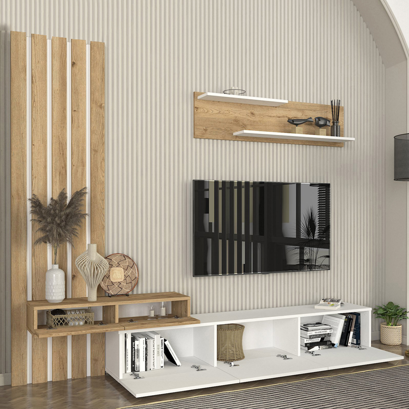 Σύνθεση τηλεόρασης χρώμα λευκό - oak 4