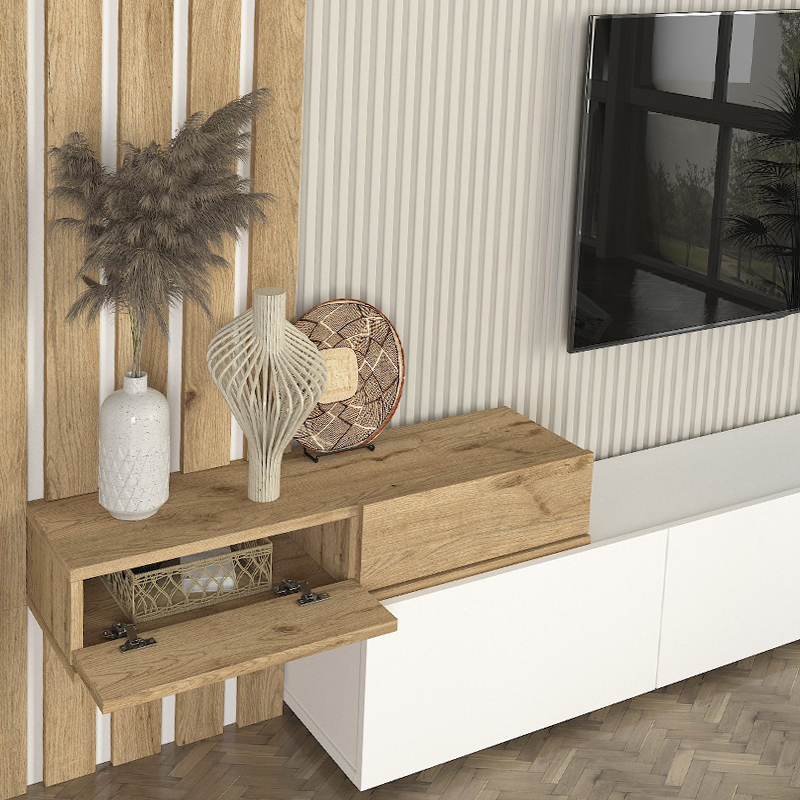 Σύνθεση τηλεόρασης χρώμα λευκό - oak 5