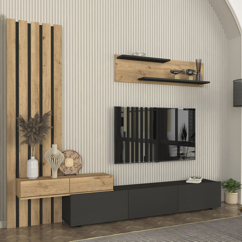 Σύνθεση τηλεόρασης χρώμα ανθρακί - oak 3