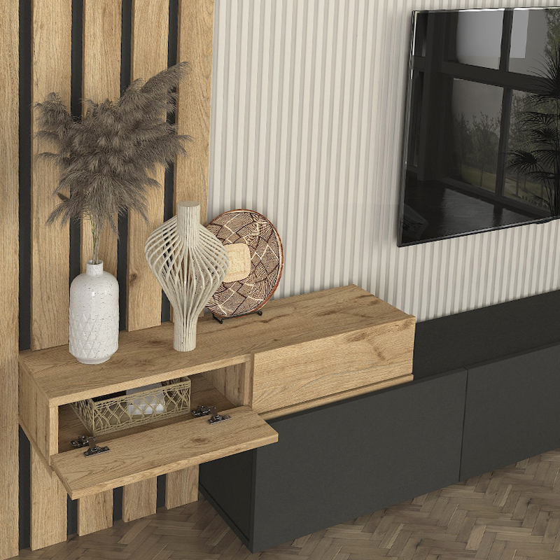 Σύνθεση τηλεόρασης χρώμα ανθρακί - oak 5