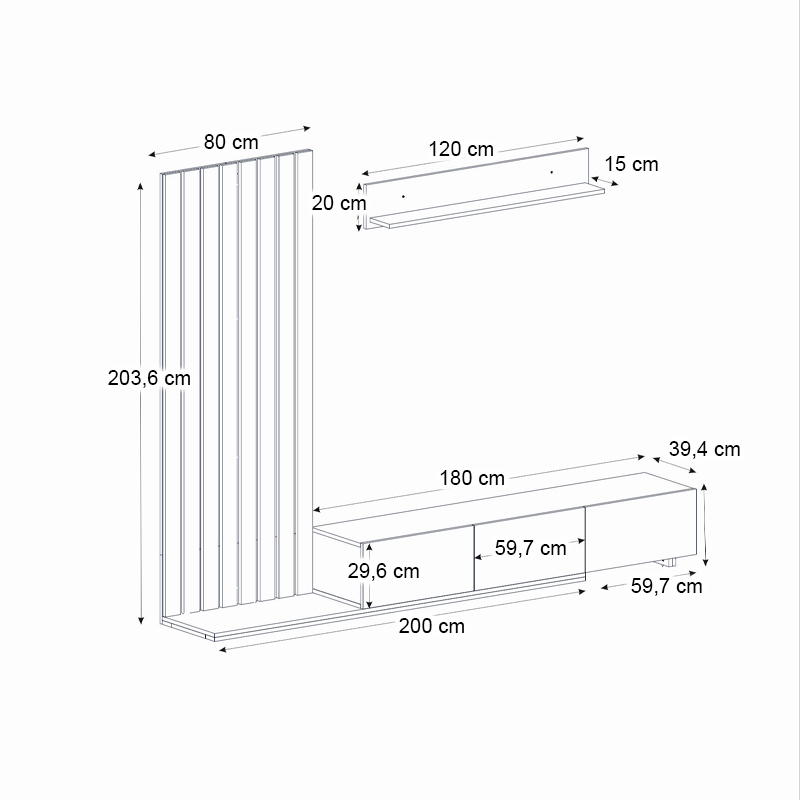 Σύνθεση τηλεόρασης χρώμα ivory - oak - ανθρακί 7