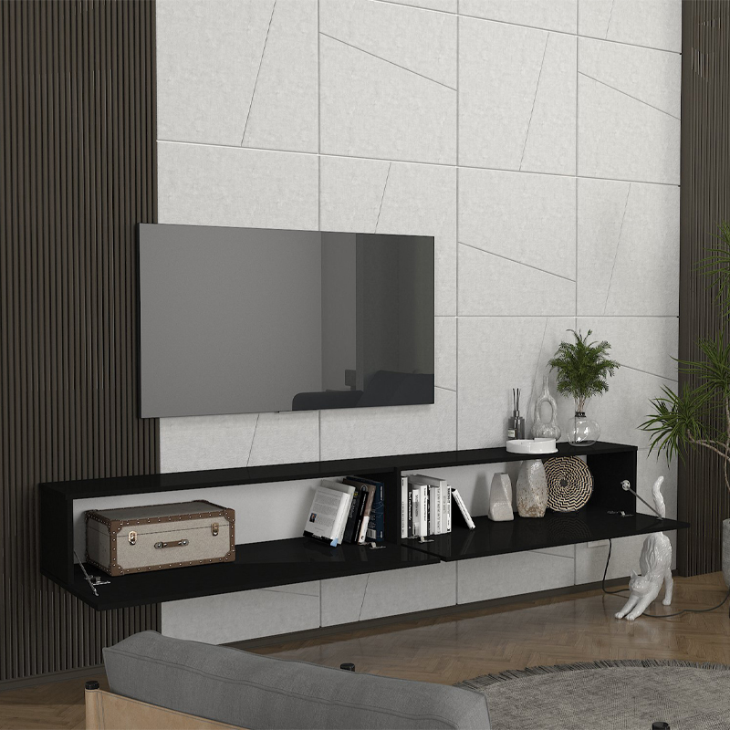 Έπιπλο τηλεόρασης επιτοίχιο χρώμα μαύρο 2