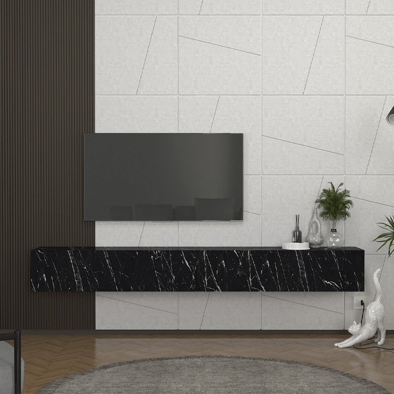 Έπιπλο τηλεόρασης επιτοίχιο χρώμα μαύρο εφέ μαρμάρου 4