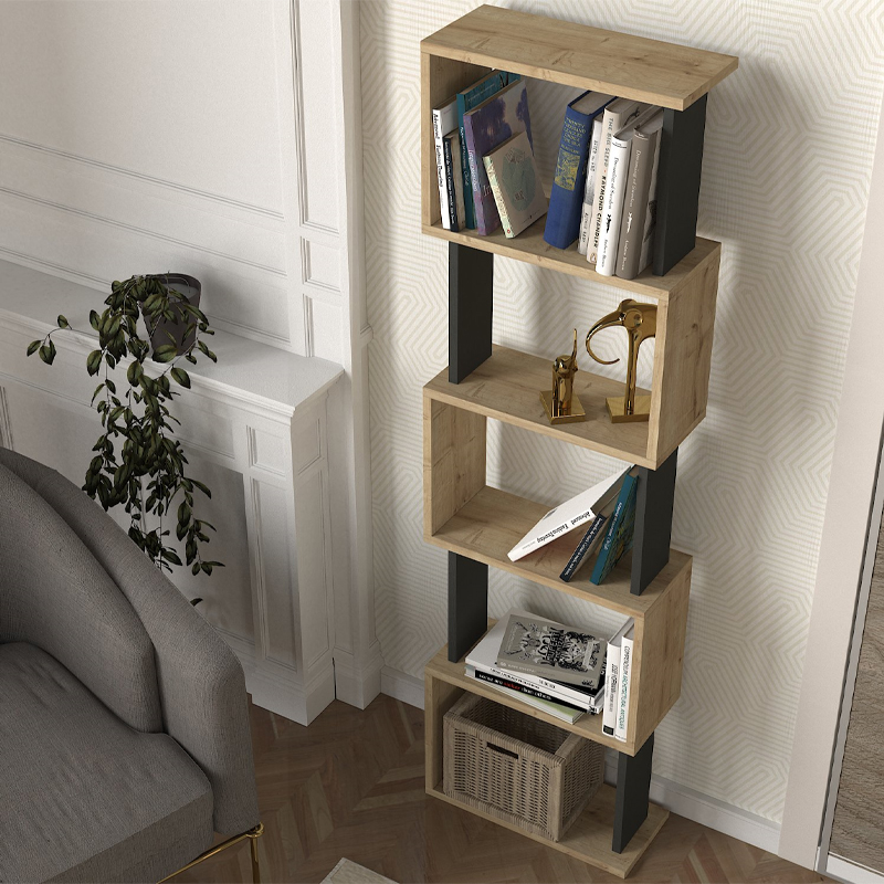 Βιβλιοθήκη χρώμα oak - ανθρακί 3