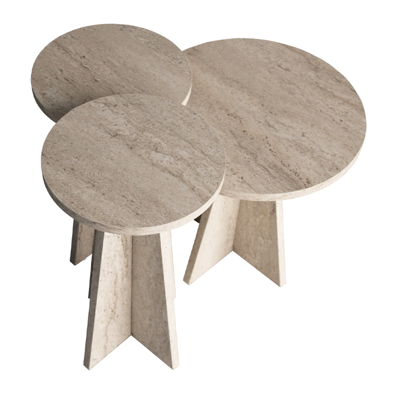 Τραπεζάκι βοηθητικό σετ 3 τμχ χρώμα travertine Ø29,6x52,1εκ. 3