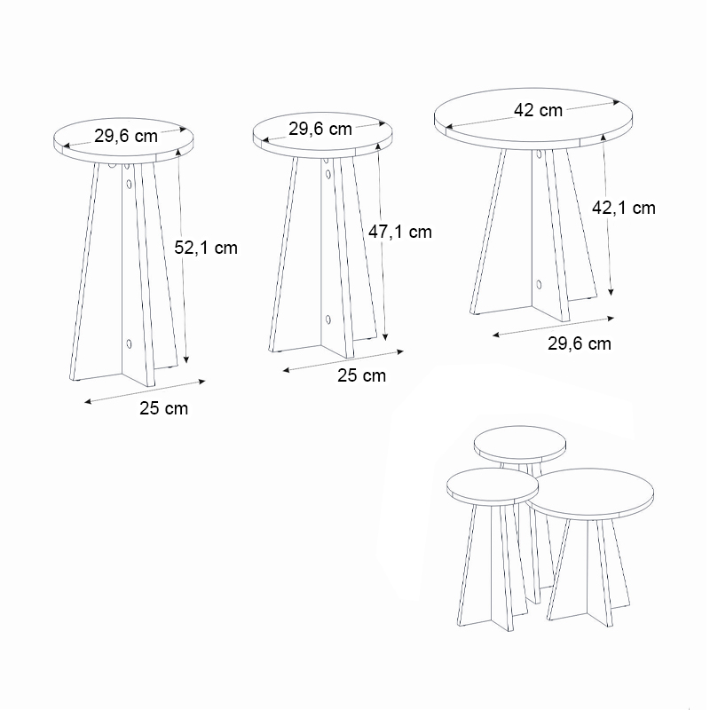 Τραπεζάκι βοηθητικό σετ 3 τμχ χρώμα travertine Ø29,6x52,1εκ. 4