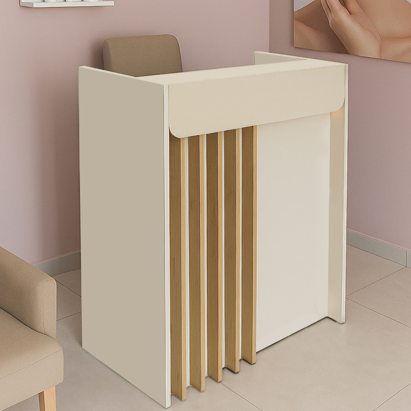 Γραφείο υποδοχής - reception με LED χρώμα sandstone - oak