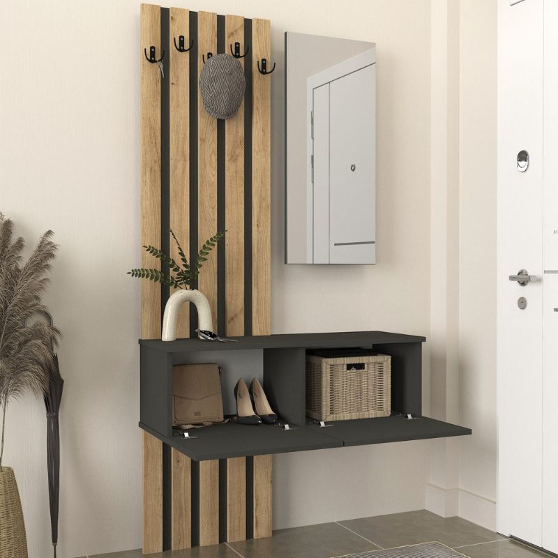 Έπιπλο εισόδου χρώμα ανθρακί - oak 2
