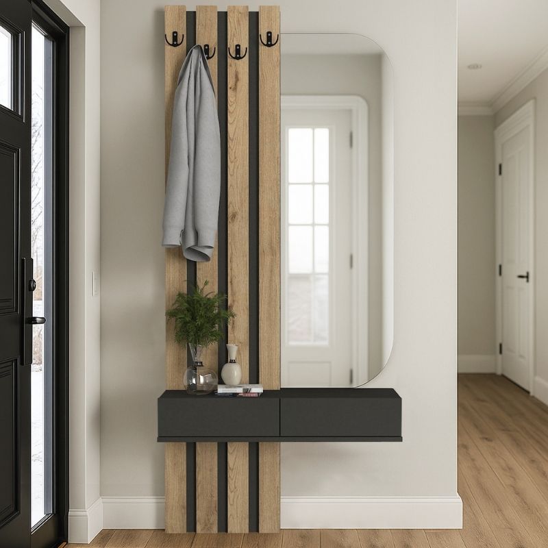 Έπιπλο εισόδου χρώμα ανθρακί - oak