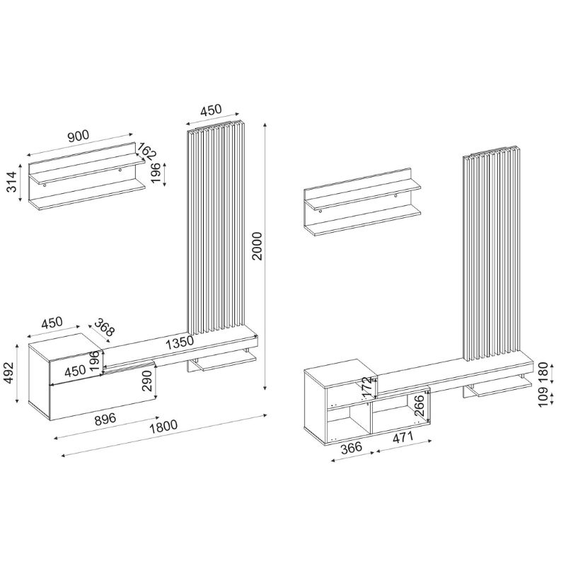 Σύνθεση τηλεόρασης χρώμα ανθρακί - oak 10