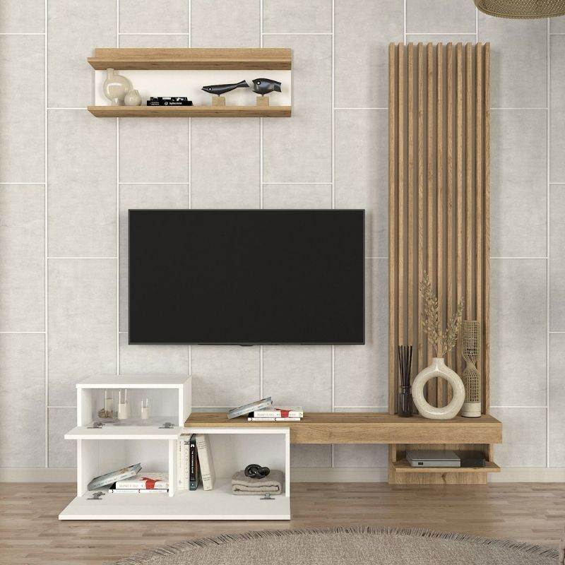 Σύνθεση τηλεόρασης χρώμα λευκό - oak 5