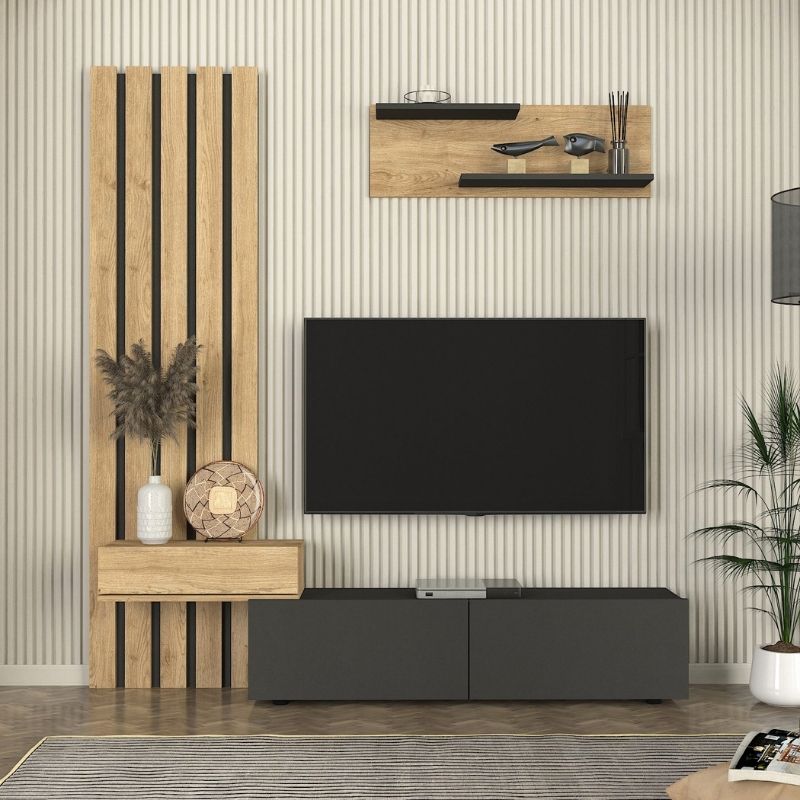 Σύνθεση τηλεόρασης χρώμα ανθρακί - oak 4