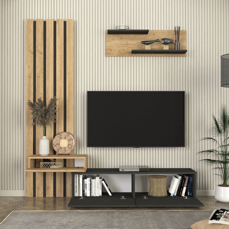 Σύνθεση τηλεόρασης χρώμα ανθρακί - oak 5