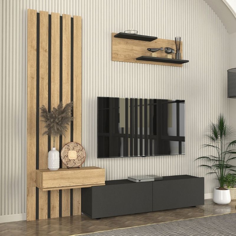 Σύνθεση τηλεόρασης χρώμα ανθρακί - oak 6