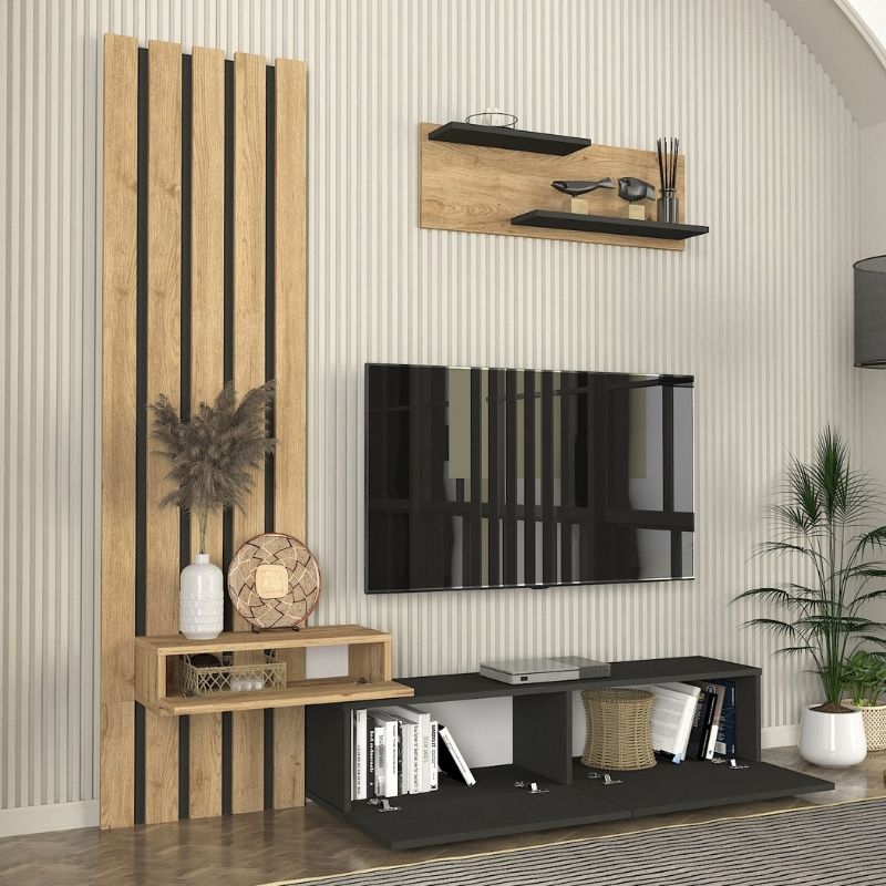 Σύνθεση τηλεόρασης χρώμα ανθρακί - oak 7