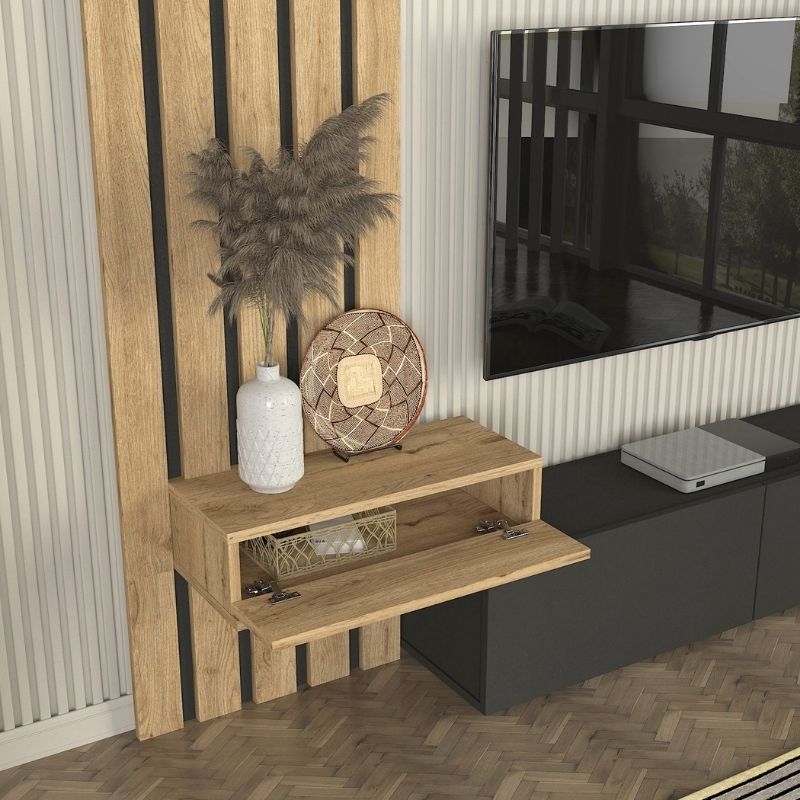 Σύνθεση τηλεόρασης χρώμα ανθρακί - oak 8