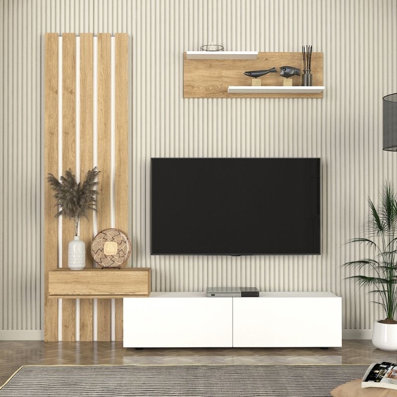 Σύνθεση τηλεόρασης χρώμα λευκό - oak 3