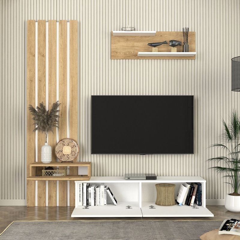 Σύνθεση τηλεόρασης χρώμα λευκό - oak 4