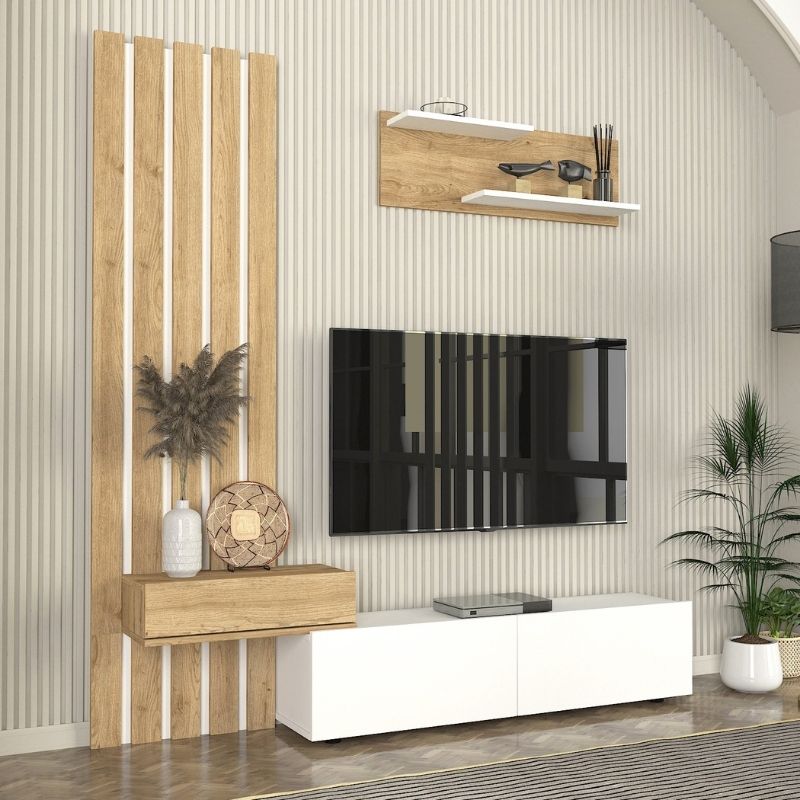 Σύνθεση τηλεόρασης χρώμα λευκό - oak 5