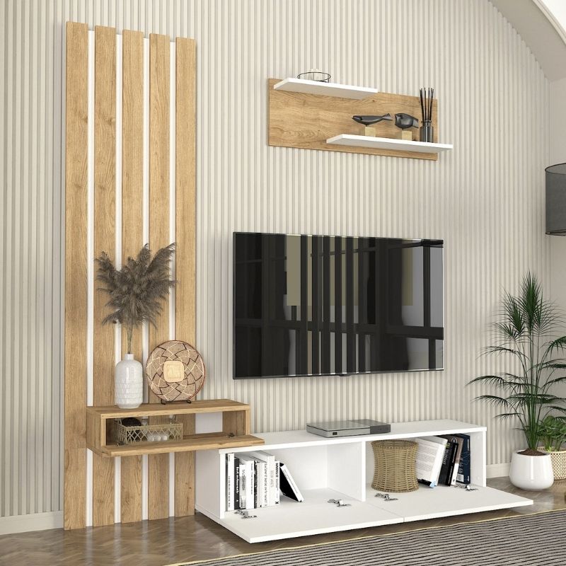 Σύνθεση τηλεόρασης χρώμα λευκό - oak 6