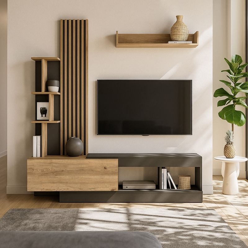 Σύνθεση τηλεόρασης χρώμα ανθρακί - oak 5