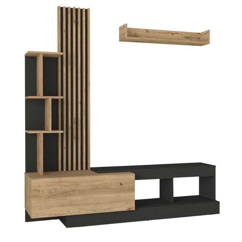 Σύνθεση τηλεόρασης χρώμα ανθρακί - oak 9