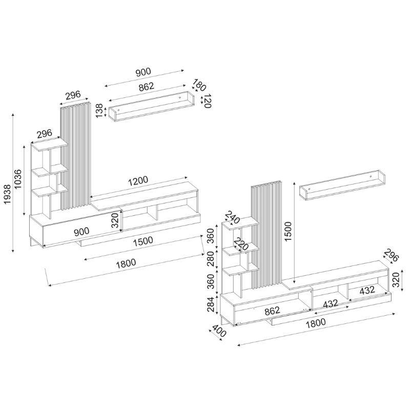 Σύνθεση τηλεόρασης χρώμα ανθρακί - oak 10