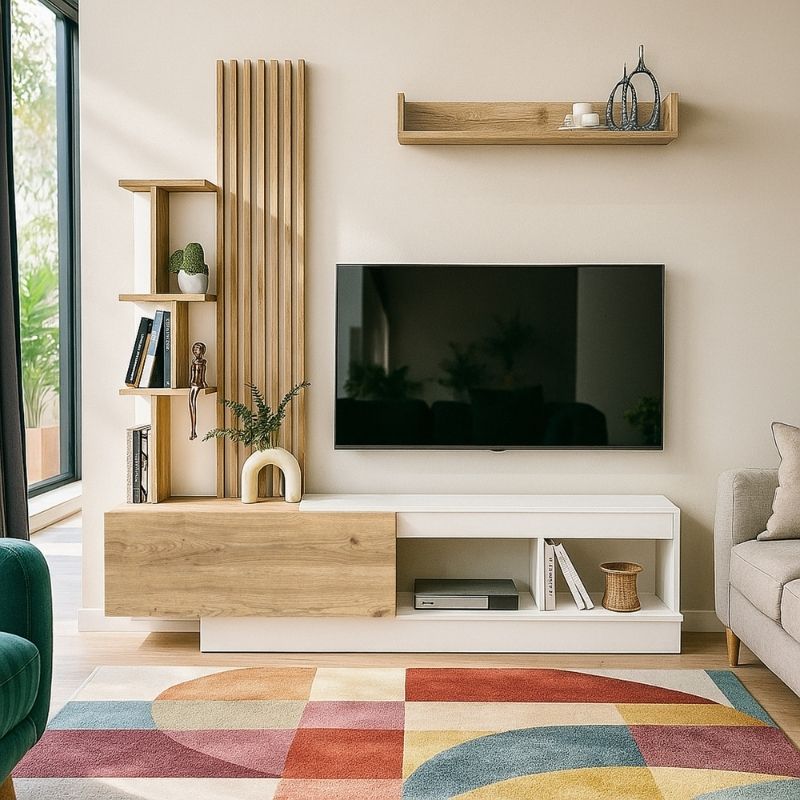 Σύνθεση τηλεόρασης χρώμα λευκό - oak 7